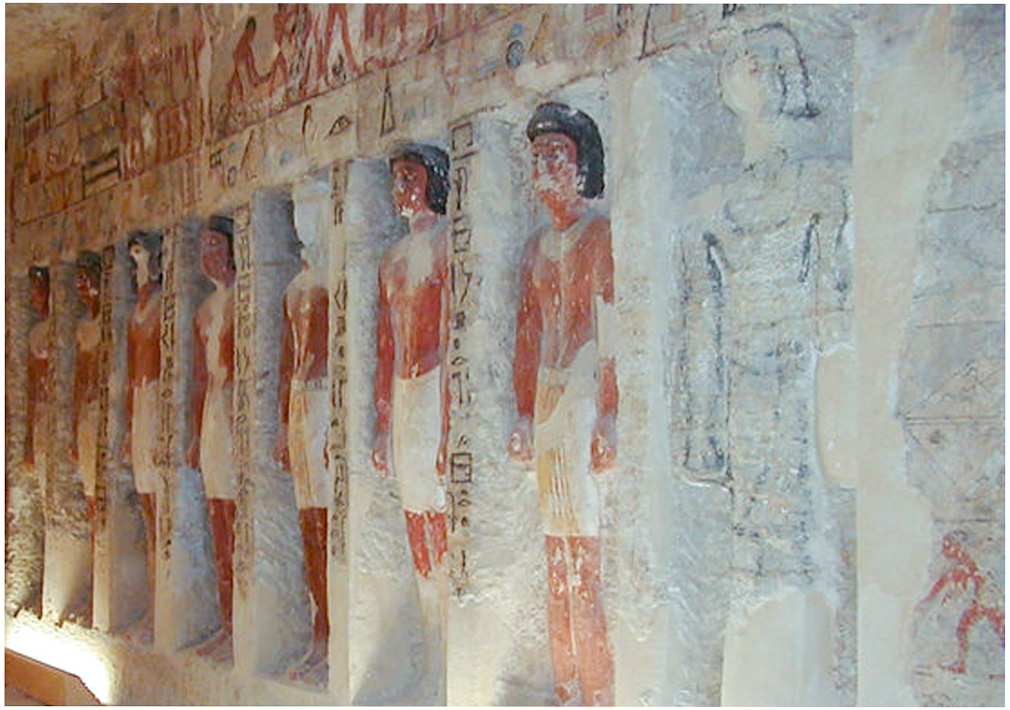 Irukaptah - (auch Khenu genannt) war ein hoher ägyptischer Beamter der 5. Dynastie (Altes Reich, ca. 2494–2345 v. Chr.), der als „Vorsteher der Metzger des Großen Hauses“ (Königspalast) fungierte. Sein in Sakkara gelegenes Felsengrab ist als „Grab der Metzger“ bekannt, da es detaillierte Szenen von Schlachthofarbeiten und einzigartige, direkt aus dem Fels gehauene, bemalte Statuen enthält. Das Grab ist berühmt für 14 (teilweise) farbig erhaltene Statuen, die in den Fels gehauen sind, was für das Alte Reich außergewöhnlich ist. Die Szenen an den Wänden zeigen die Schlachtung, das Häuten und Zerteilen von Rindern.